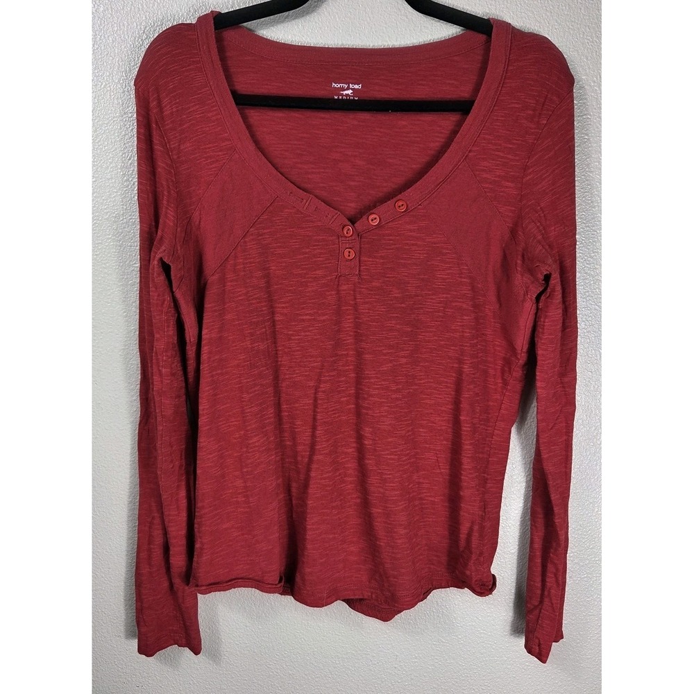 Horny Toad Tencel Organic Cotton Henley Long Sleeve Top Red Medium